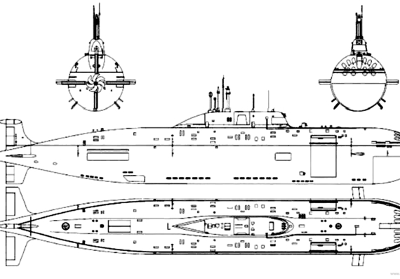 Подводная лодка СССР Project 971M Akula III [Gepard K-335 Submarine] - чертежи, габариты, рисунки
